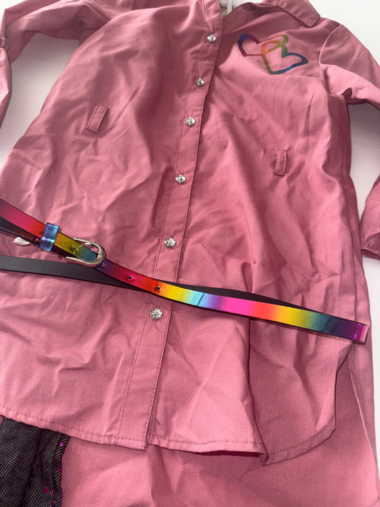 One Step Up Heart Collared Shirts with Paint Splatter Leggings and Belt 7/8