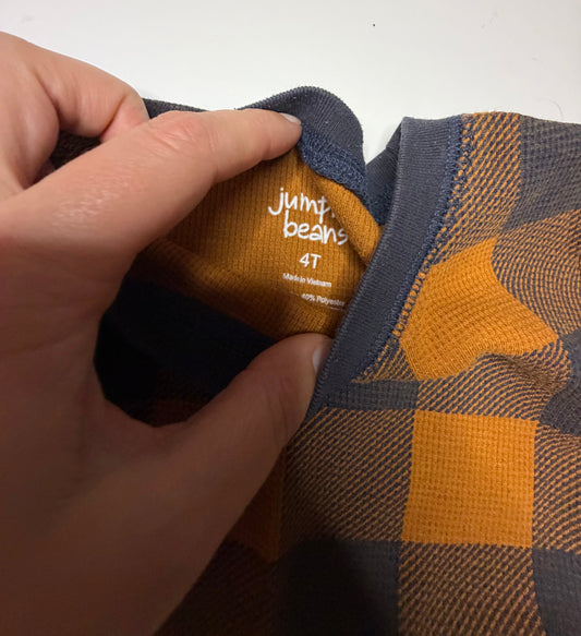 Jumping Beans navy/yellow plaid LS tee 4T
