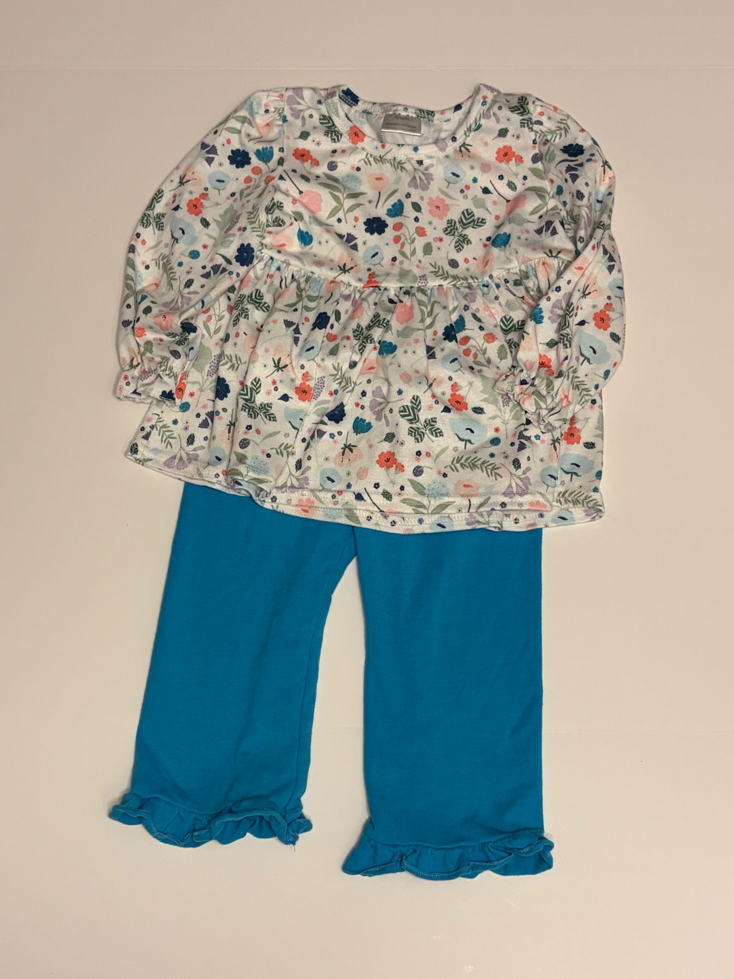 Blue Floral Ruffle Outfit - 12-18m