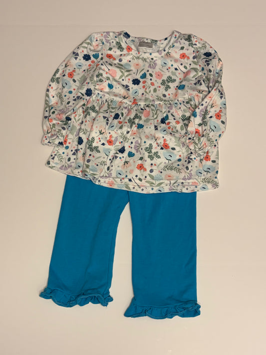 Blue Floral Ruffle Outfit - 12-18m