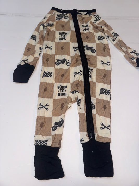 Born To Ride Bamboo Cream and Black Motorcycle Sleeper 0-3M