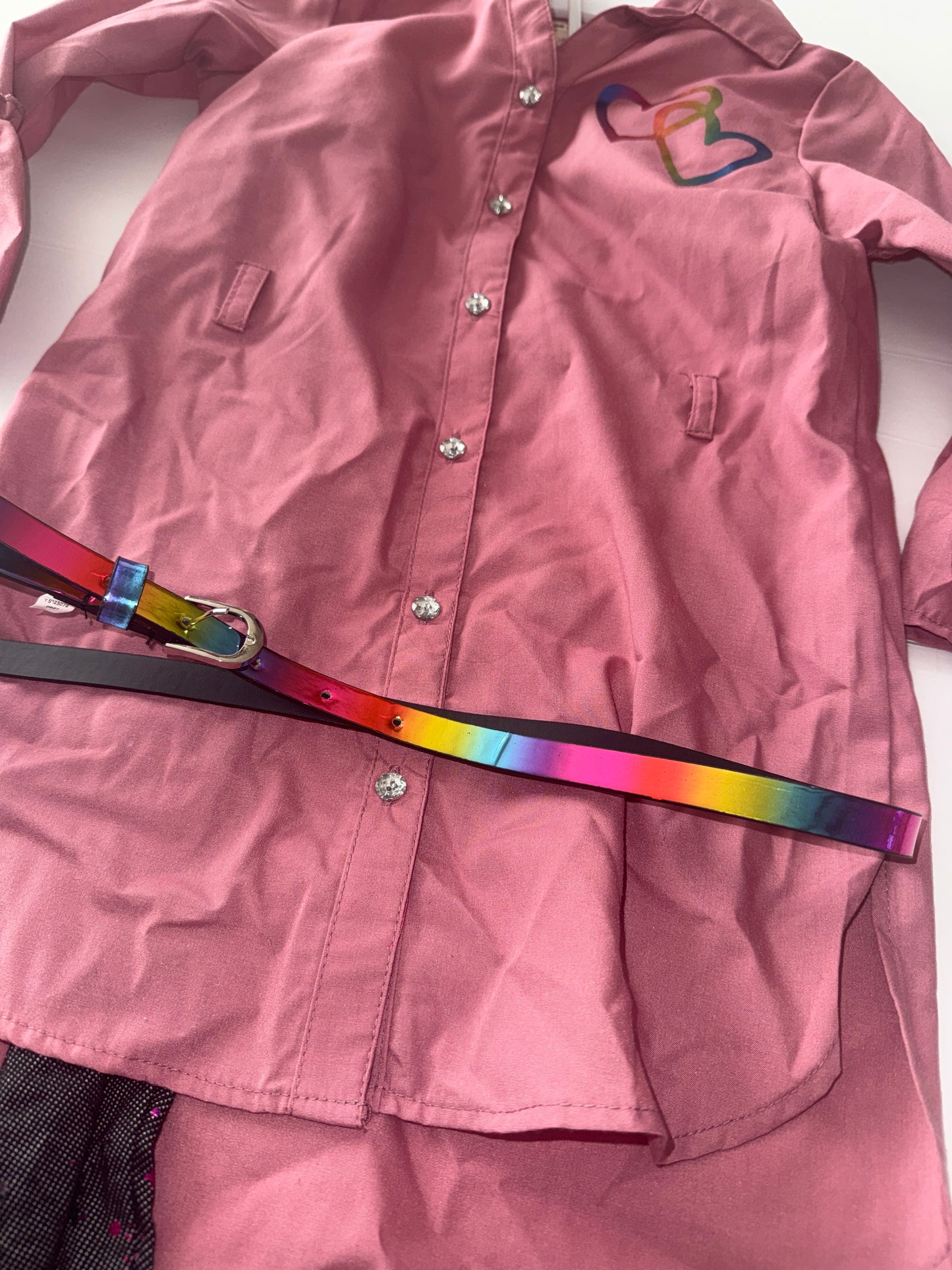 One Step Up Heart Collared Shirts with Paint Splatter Leggings and Belt 7/8