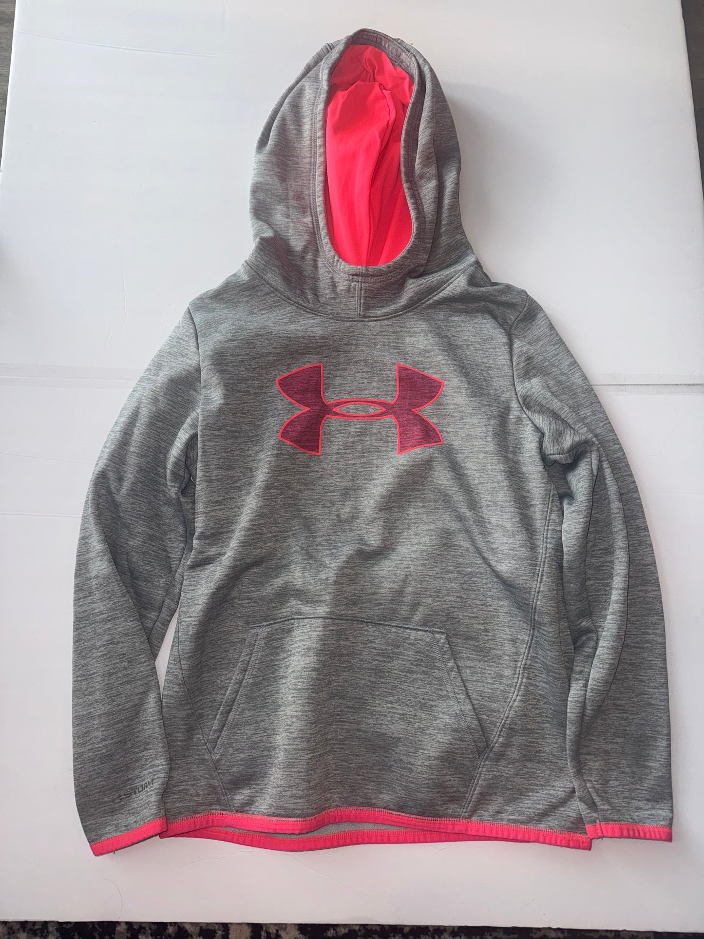 Under Armour Grey and Neon Pink Sweatshirt YL