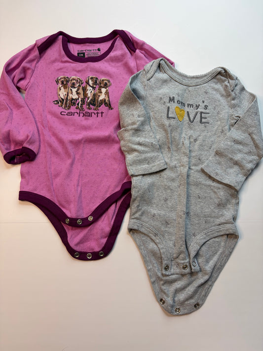 (2) Long Sleeve Onesies - Carhart & Carters 12m