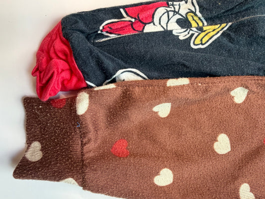(2) Footless PJ Zippies - Disney Minnie & Modern Moments Brown Hearts 12m