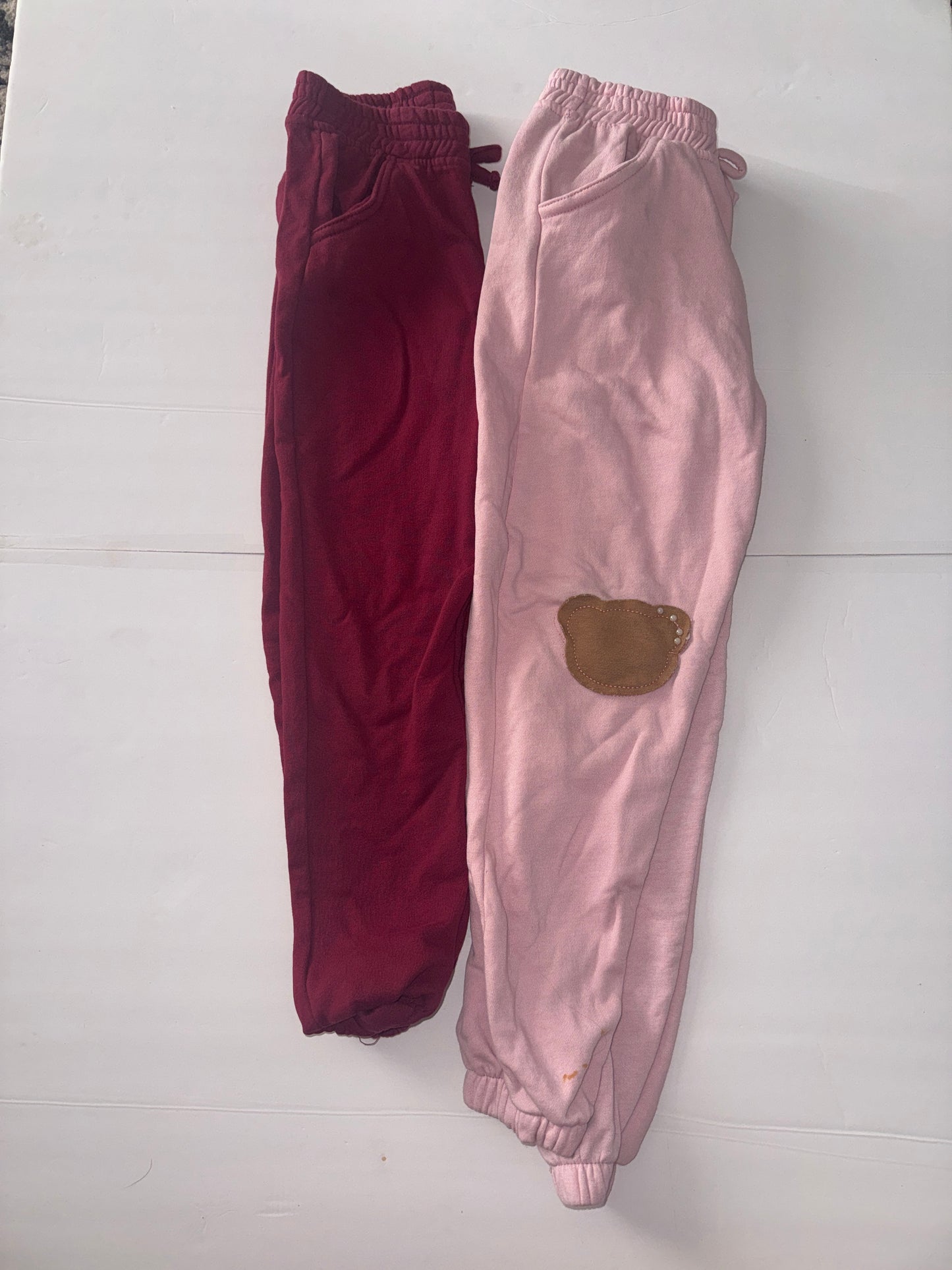 Pink Velvet Joggers Pink with Teddy Bear Patch and Marroon 7/8