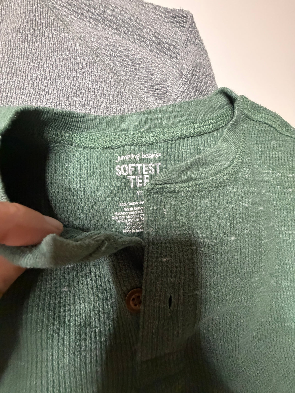 Jumping Bean green Henley LS 4/5 & Wonder Nation grey waffle knit LS 4/5