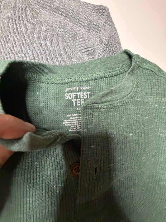 Jumping Bean green Henley LS 4/5 & Wonder Nation grey waffle knit LS 4/5
