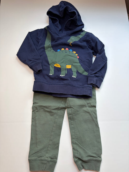 Dino hoodie and green sweatpants 4T