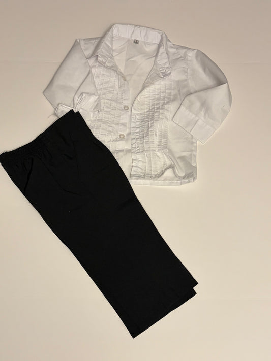 White Dress Shirt & Black Pants - 6-18m