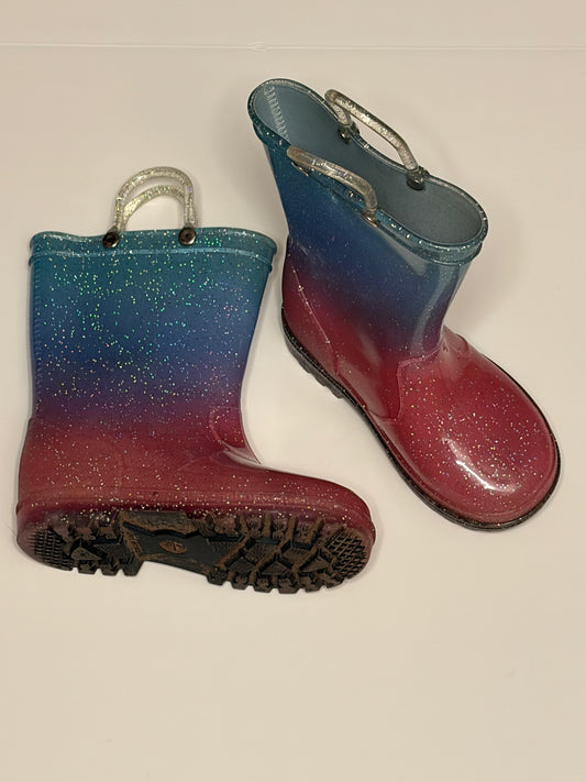Pink & Blue Glitter Rainboots - 7/8