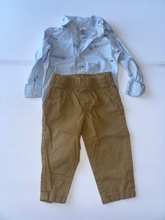 Carters Car Dress Shirt with Khakis 12M