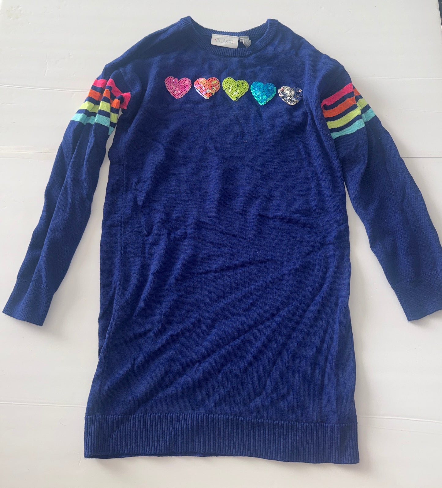 Children’s Place Navy and Sequin Hearts LS Dress 7/8