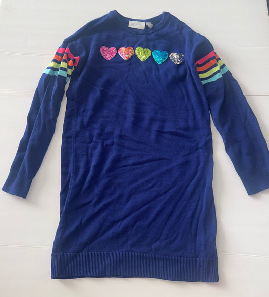 Children’s Place Navy and Sequin Hearts LS Dress 7/8