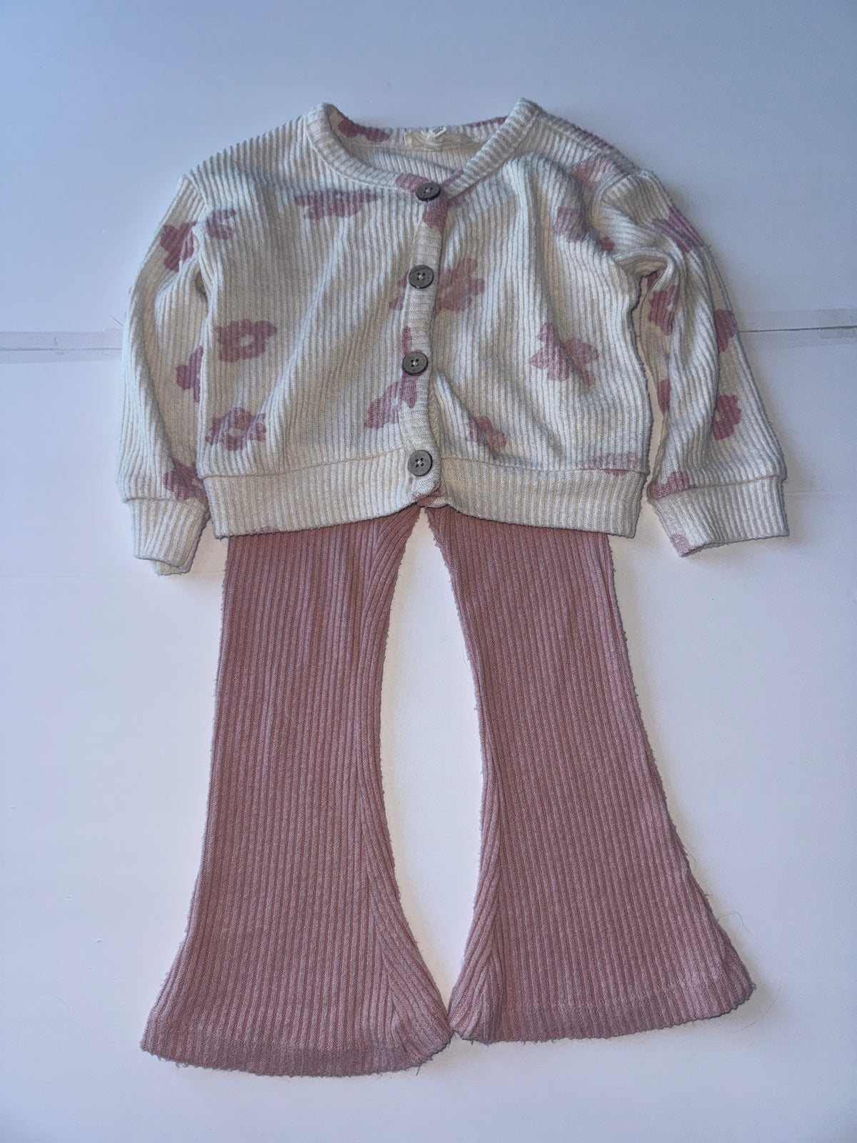 Jessica Simpson Pink Floral Ribbed Set 24M