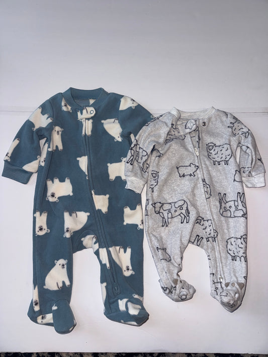 Carters Set of Fleece Sleepers Polar Bears and Farm Animals 0-3M