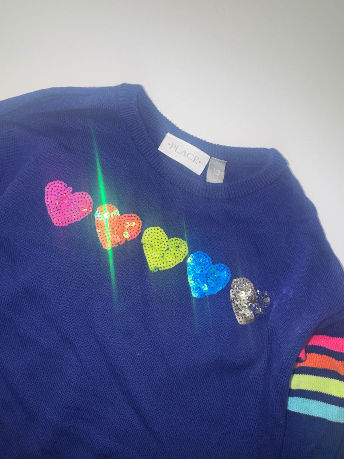 Children’s Place Navy and Sequin Hearts LS Dress 7/8