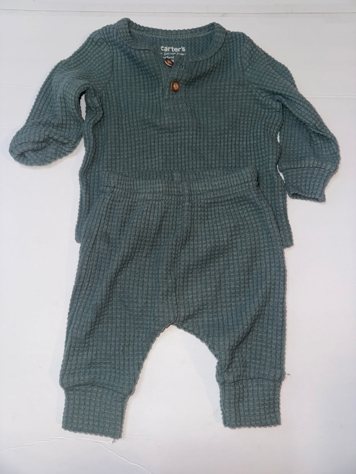 Carters Hunter Green Waffle Set NB