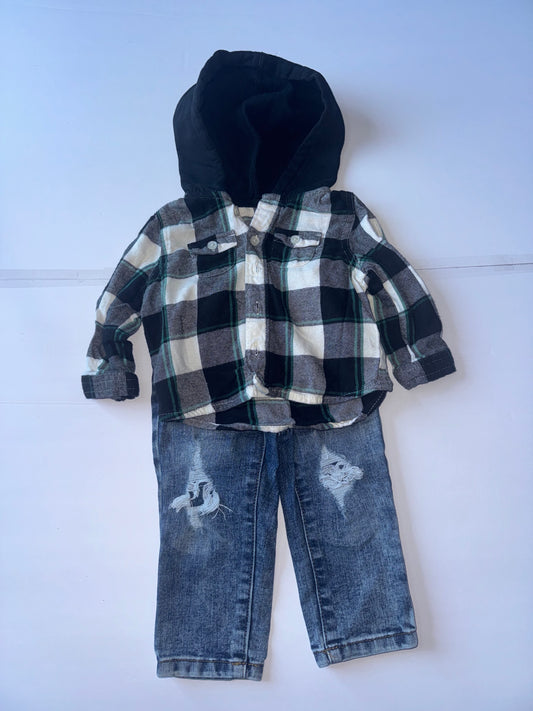 Wonder Nation Plaid Button down with Jeans 12M
