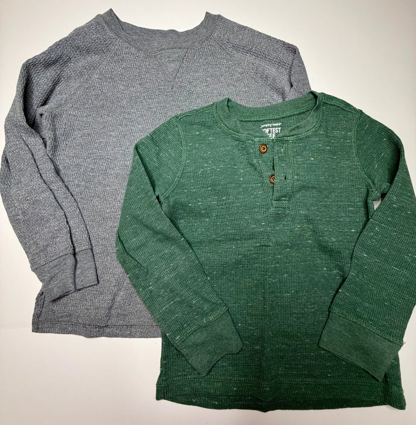 Jumping Bean green Henley LS 4/5 & Wonder Nation grey waffle knit LS 4/5