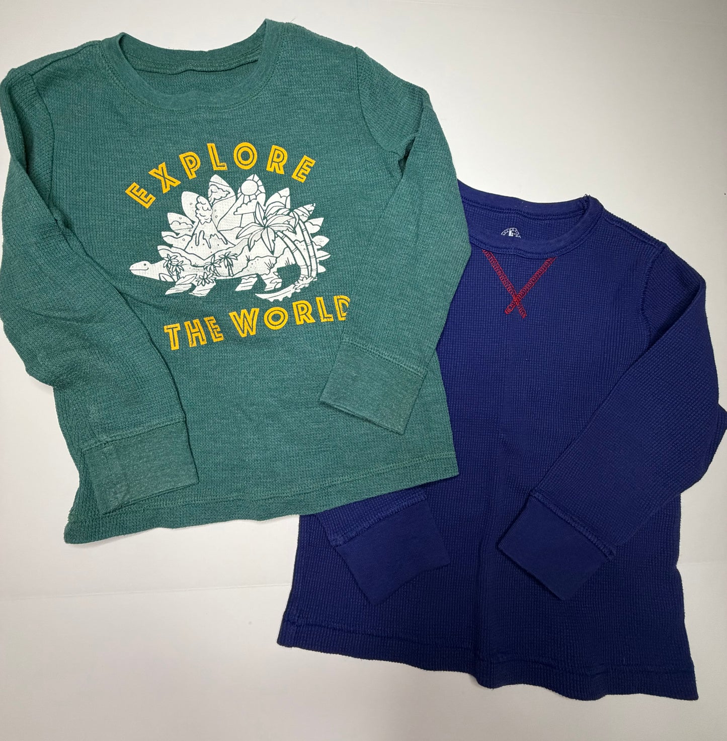 (2) Jumping beans LS green Dino & blue/red 4T