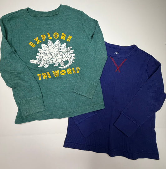 (2) Jumping beans LS green Dino & blue/red 4T