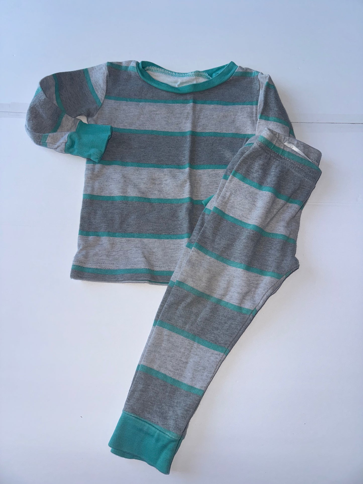 Carters Teal and Grey Striped Pajamas 12M