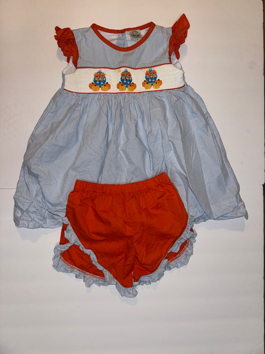 Classic Southern Smocks Pumpkin Set Orange and Blue 6