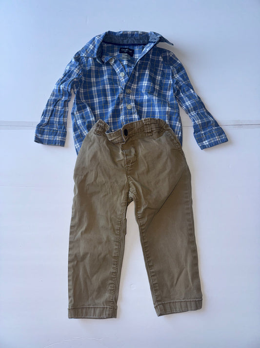 Osh Kosh Plaid Dress Short and Khakis 18M