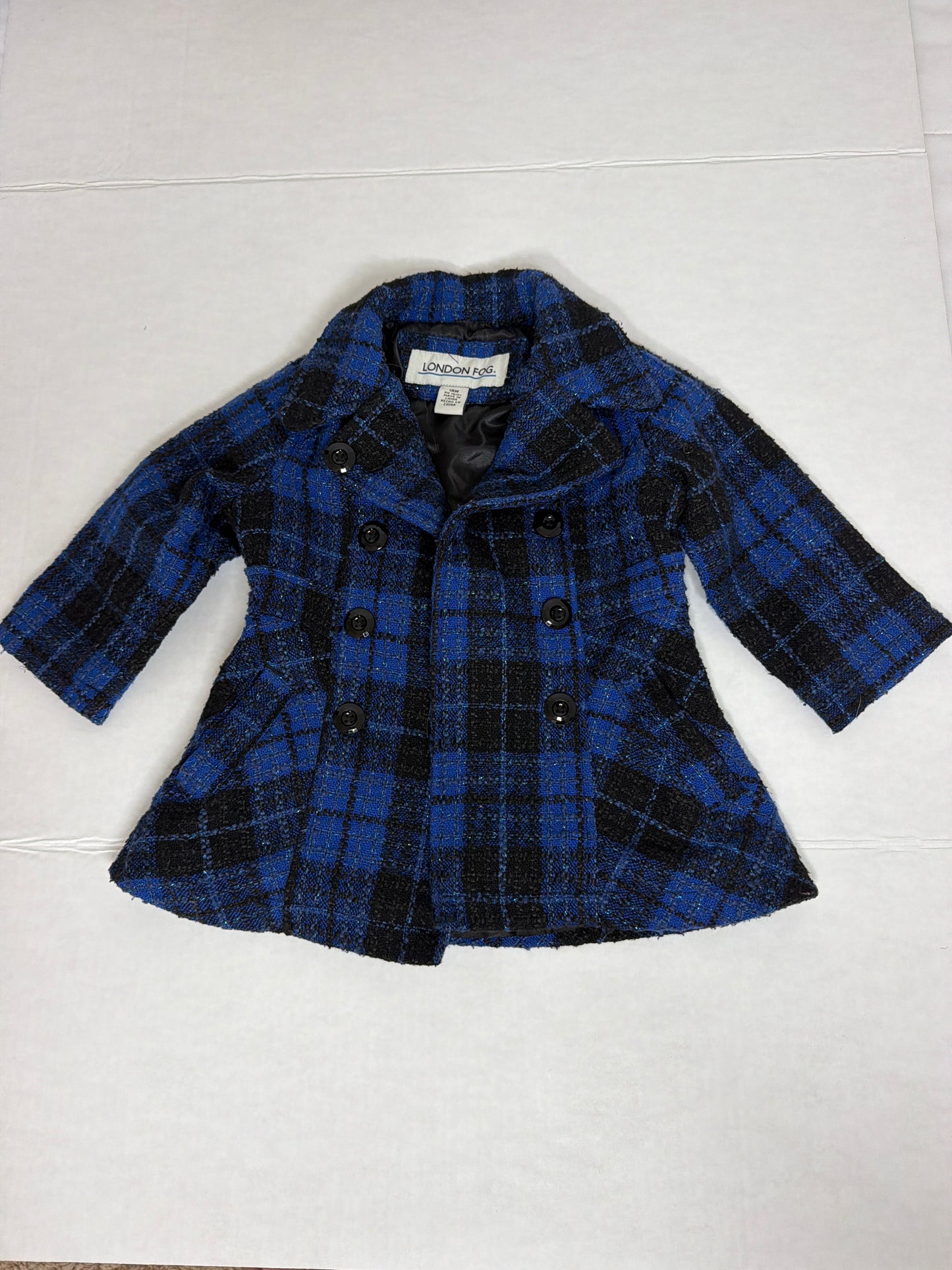 London Fog Blue Plaid Peacoat - 18m