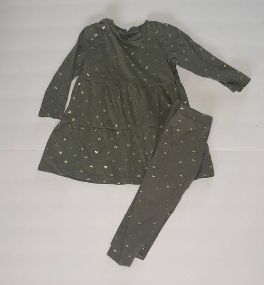 Okie Dokie Heart Outfit Set Olive Green 2T