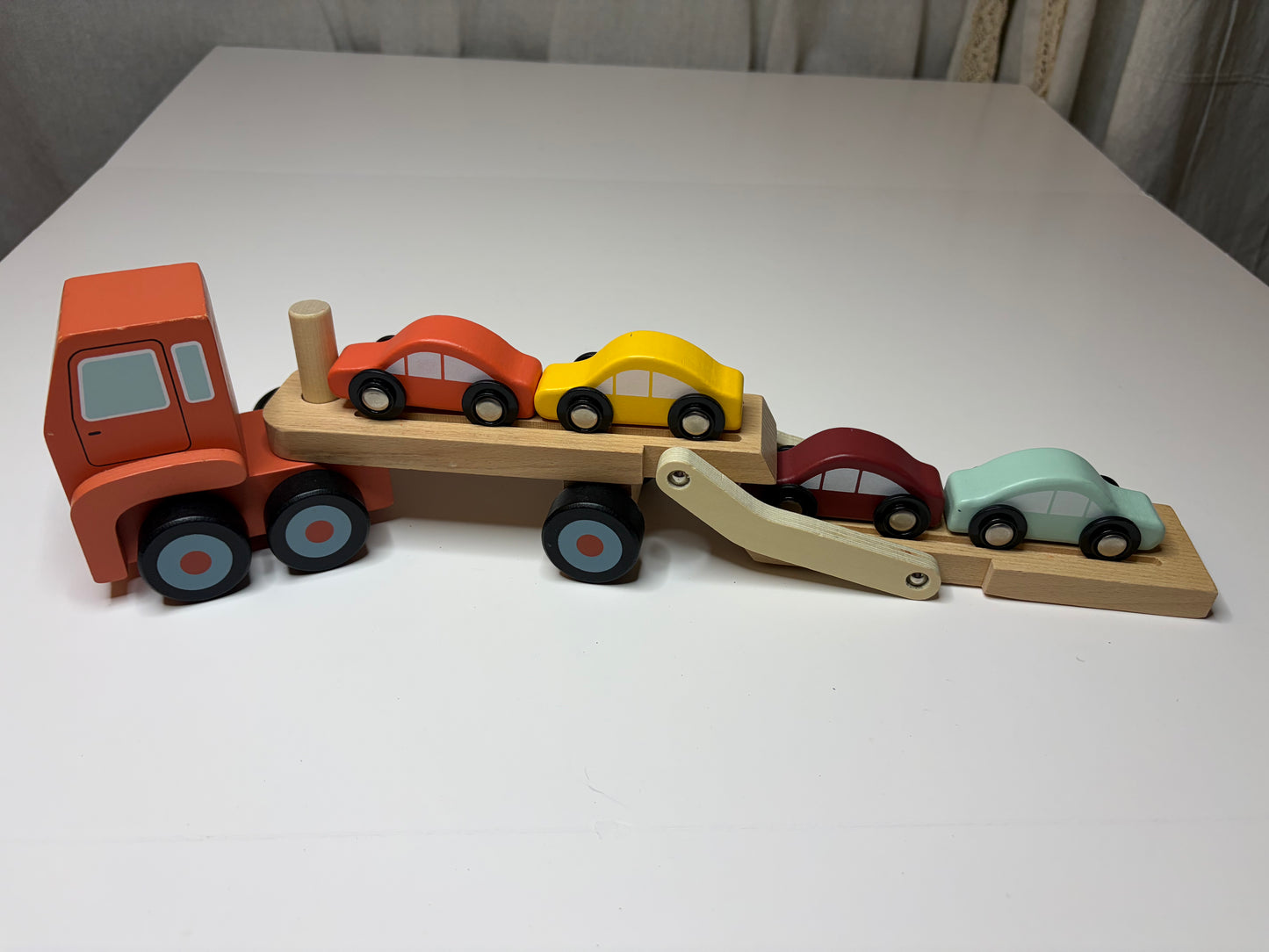 Wooden Truck and Trailer with Cars