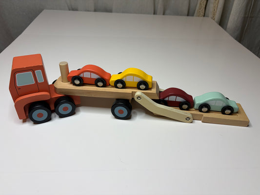 Wooden Truck and Trailer with Cars