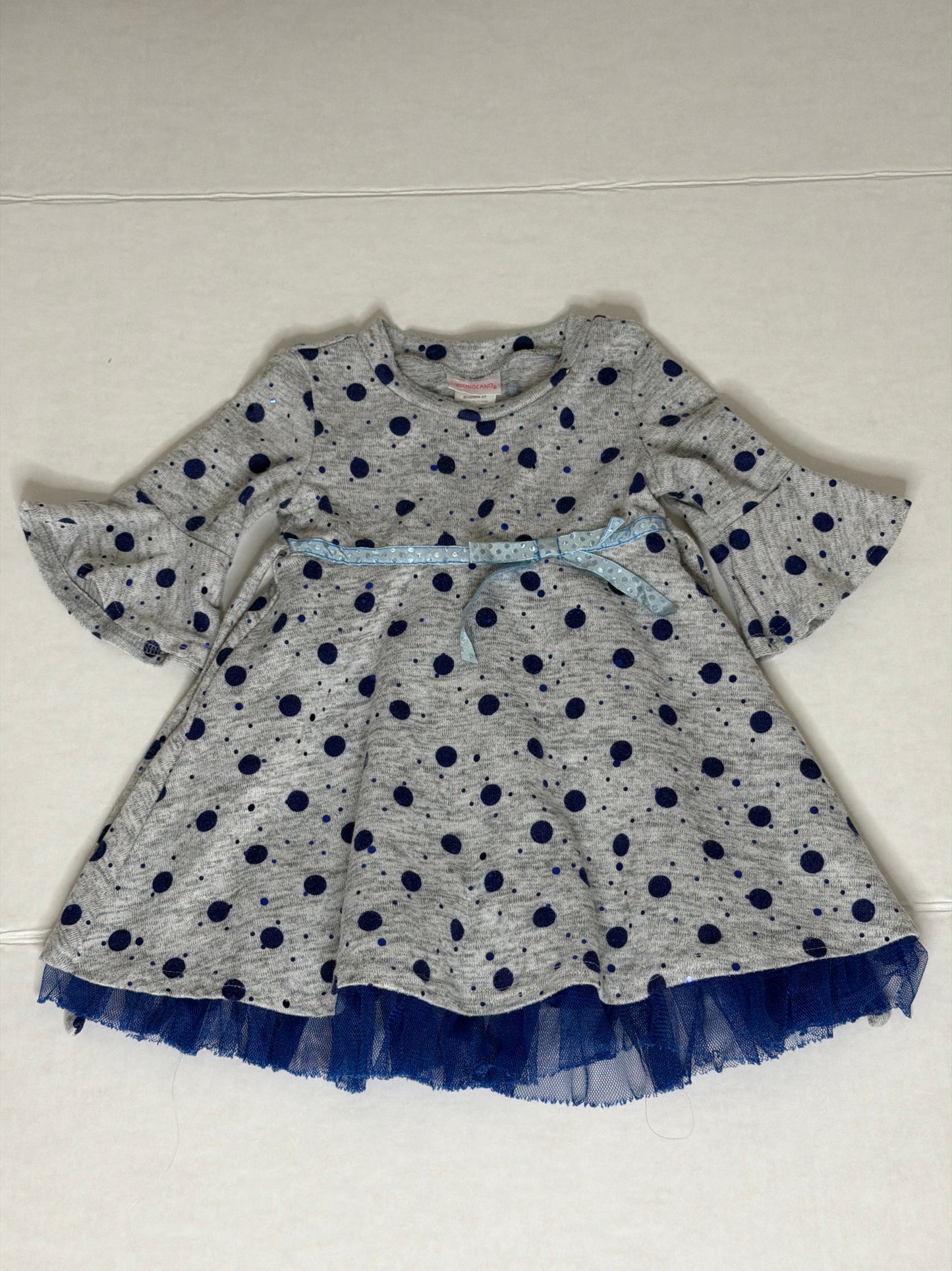 Youngland Grey and Blue Dot Dress - 2t